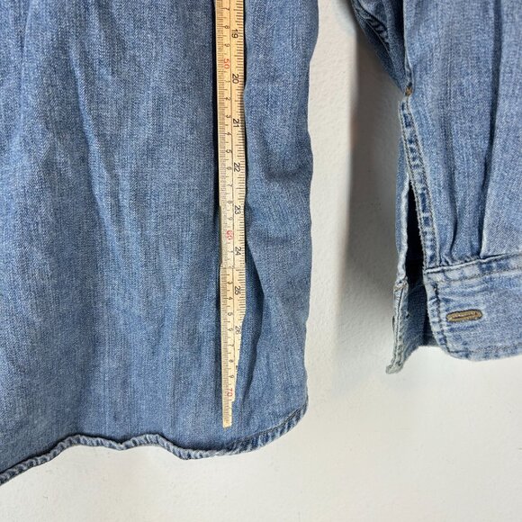 CK Calvin Klein Mens Denim Shirt Small Blue Logo y2K 90s vintage button up layer - Picture 7 of 11